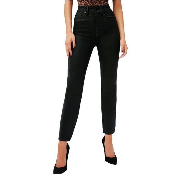 Good American Jeans Good American Good Classic High Waist Black Coated Denim Modern Skinny